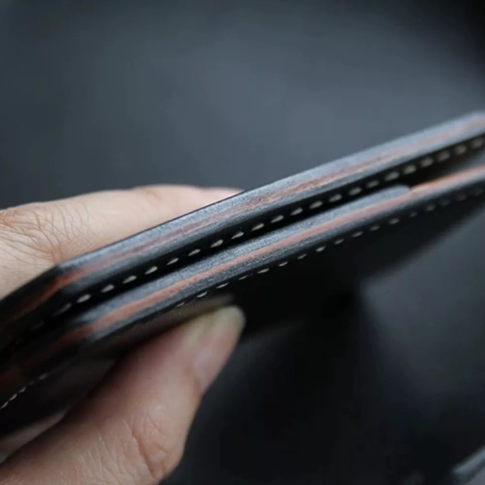 Black Leather Cardholder Wallet - Handmade Business RFID Blocking Card Case For Men
