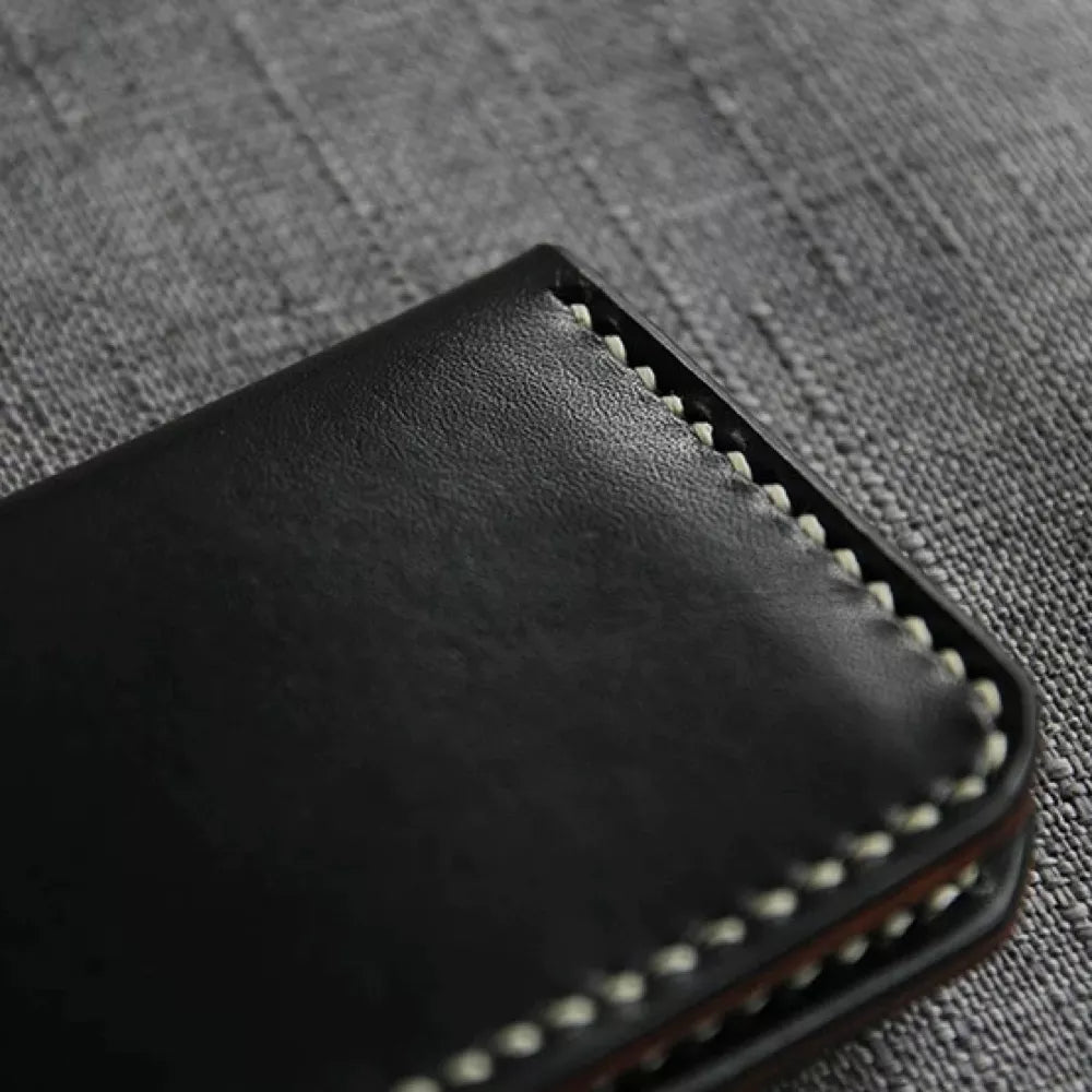 Black Leather Cardholder Wallet - Handmade Business RFID Blocking Card Case For Men