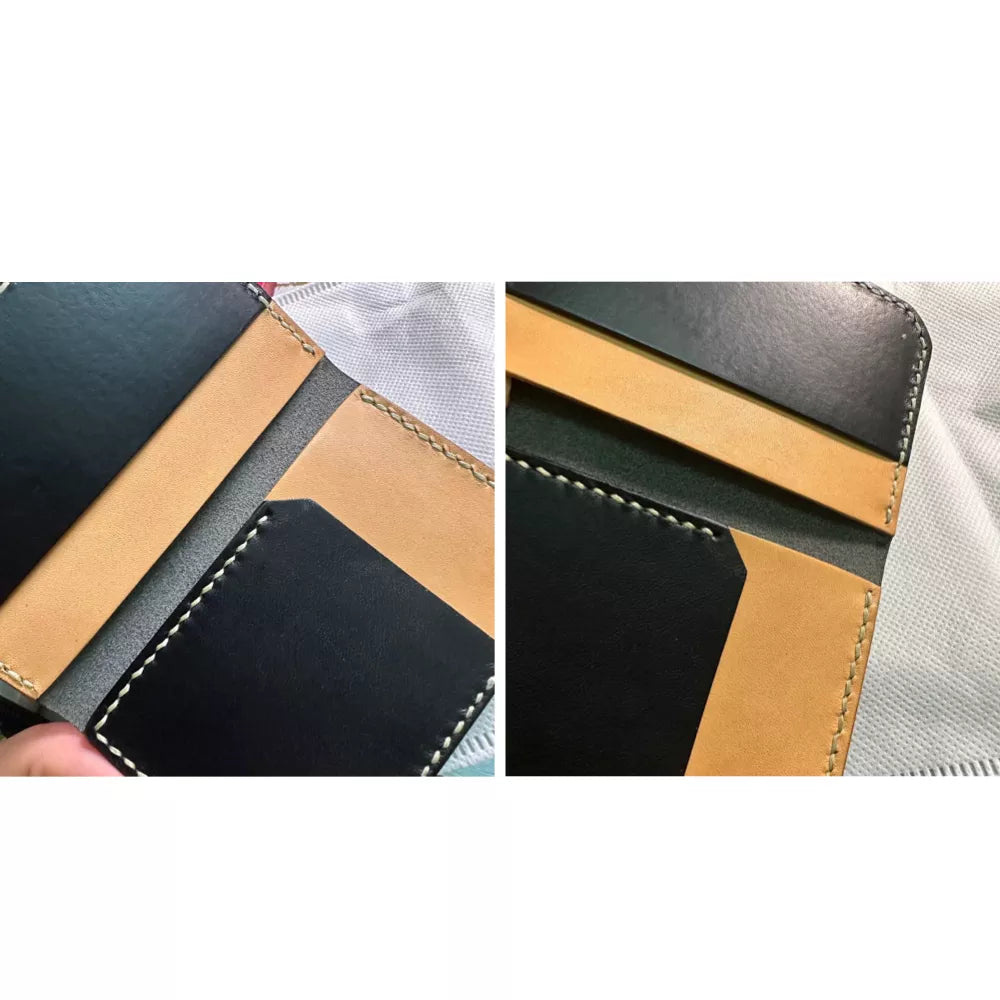 Black Leather Cardholder Wallet - Handmade Business RFID Blocking Card Case For Men