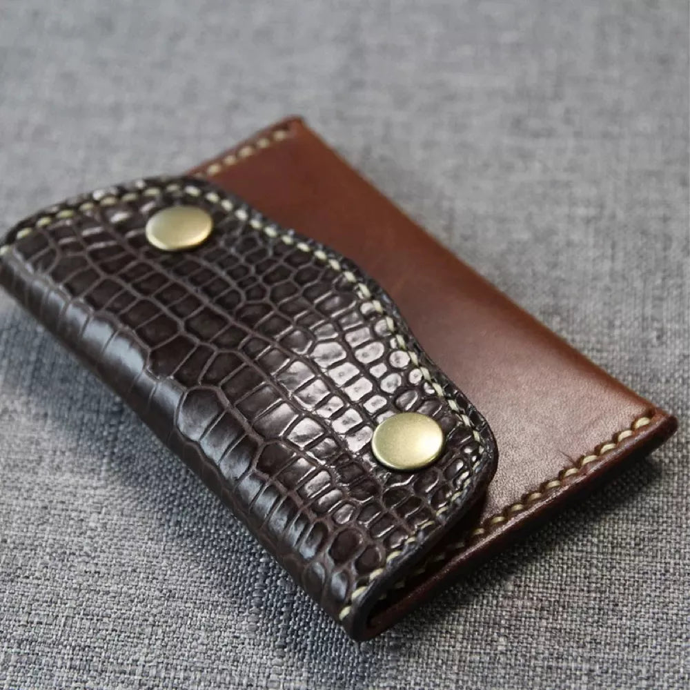Leather Cardholder Wallet - Genuine Crocodile Card Case for Elite Professionals