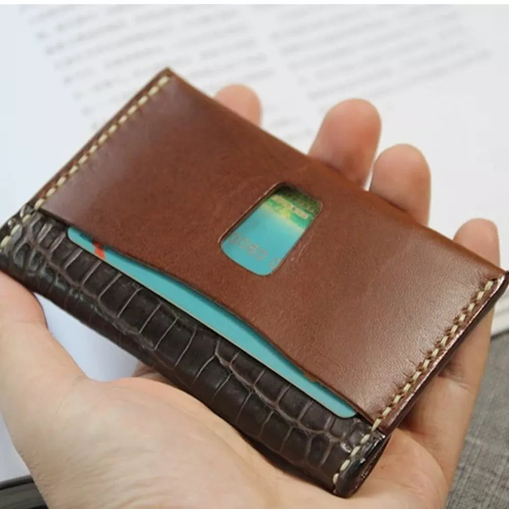 Leather Cardholder Wallet - Genuine Crocodile Card Case for Elite Professionals