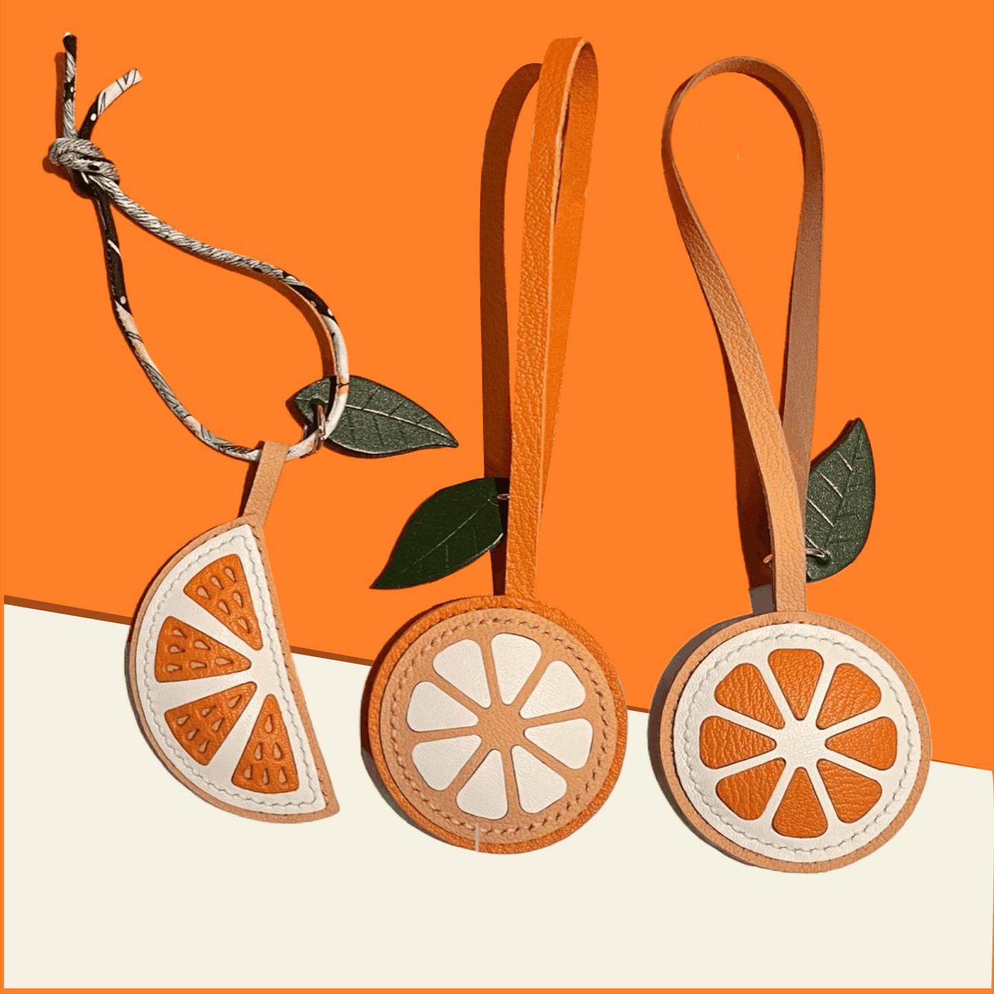 Leather Bag Charm - Handmade orange Slice keychain Gift | WittyWilding