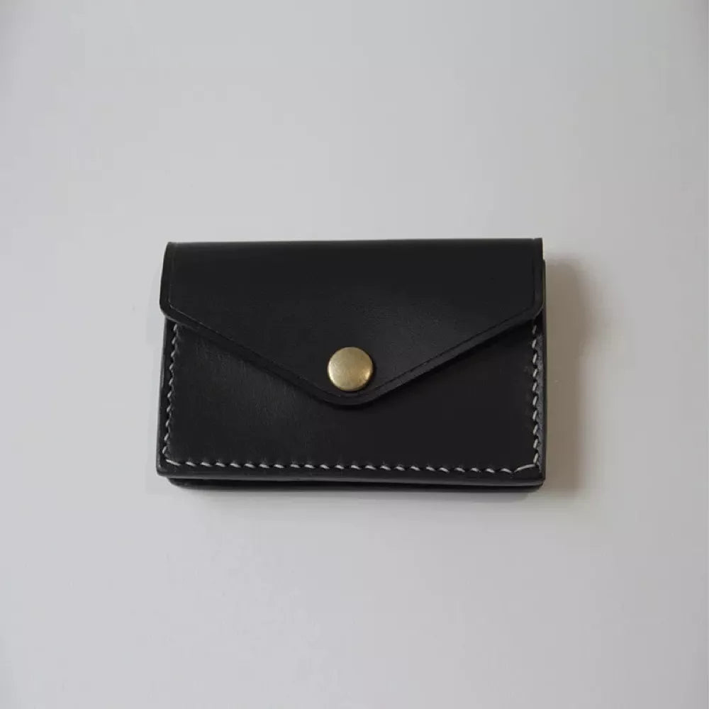 Black Vegetable-Tanned Leather Cardholder Wallet - Simplicity Style Card Case