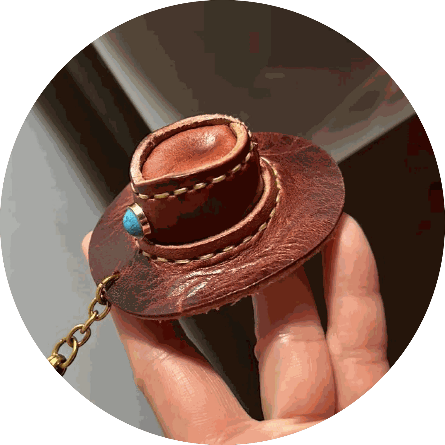 Leather Keychain - Handmade Cool Cowboy Hat Charm | WittyWilding