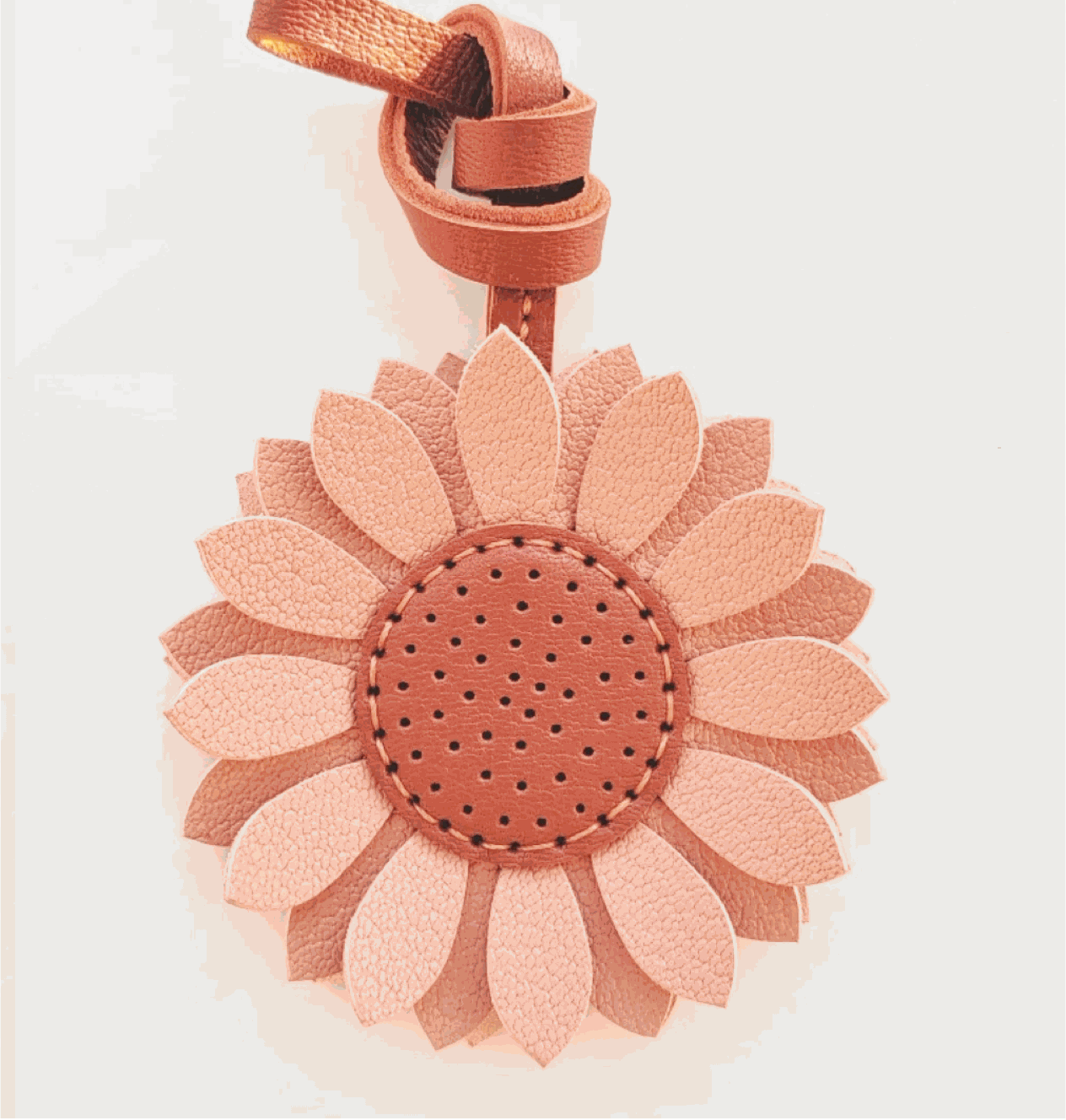 Leather Bag Charm - Nude Pink Sunflower Keychain for Nature Lover | WittyWilding