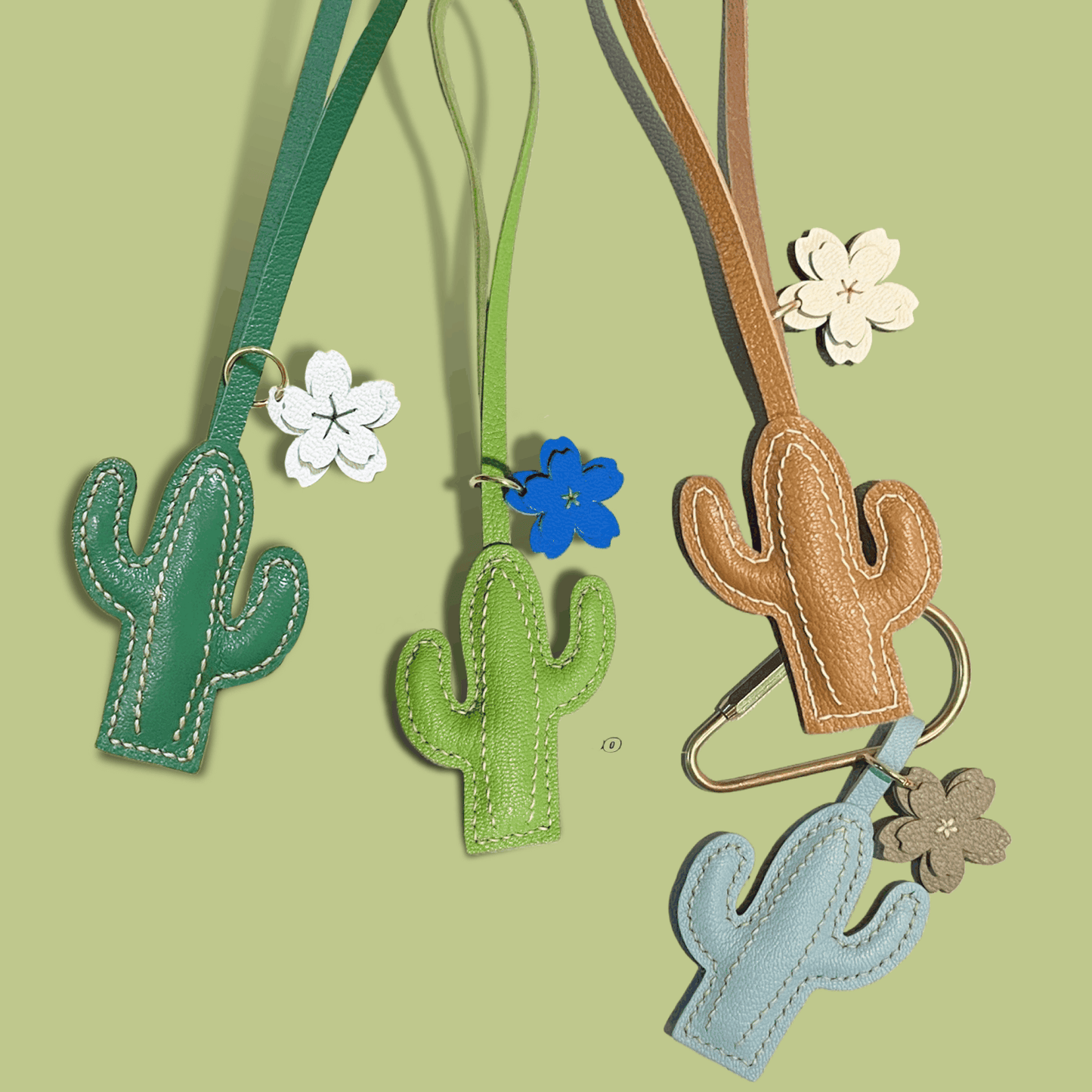 Leather Bag Charm - Handmade Desert Cactus Keychain | WittyWilding