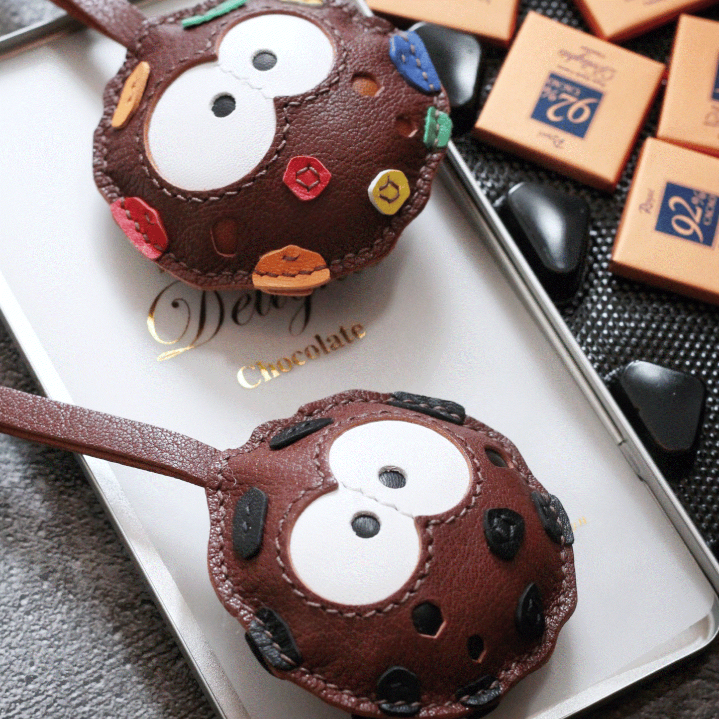 Leather Bag Charm – Handmade Chocolate Cookie Keychain | WittyWilding