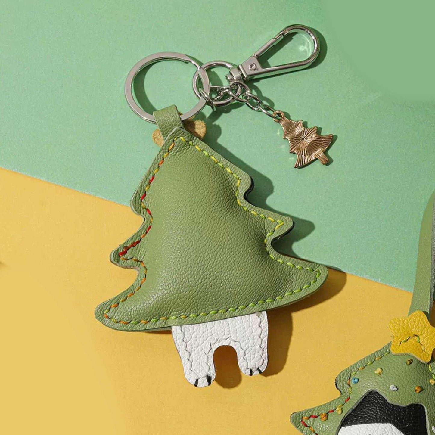 Cat Keychain - Handmade Leather Christmas Tree Kitty | WittyWilding
