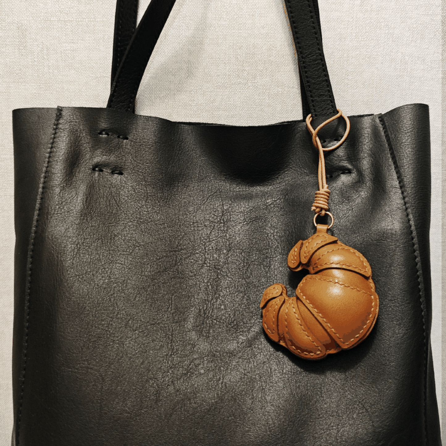 Croissant Keychain- Handmade Leather Fun Food Bag Charm | WittyWilding