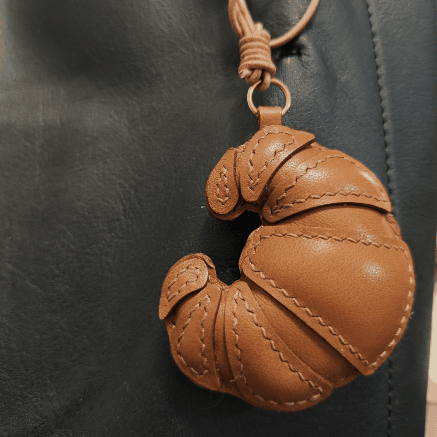 Croissant Keychain- Handmade Leather Fun Food Bag Charm | WittyWilding