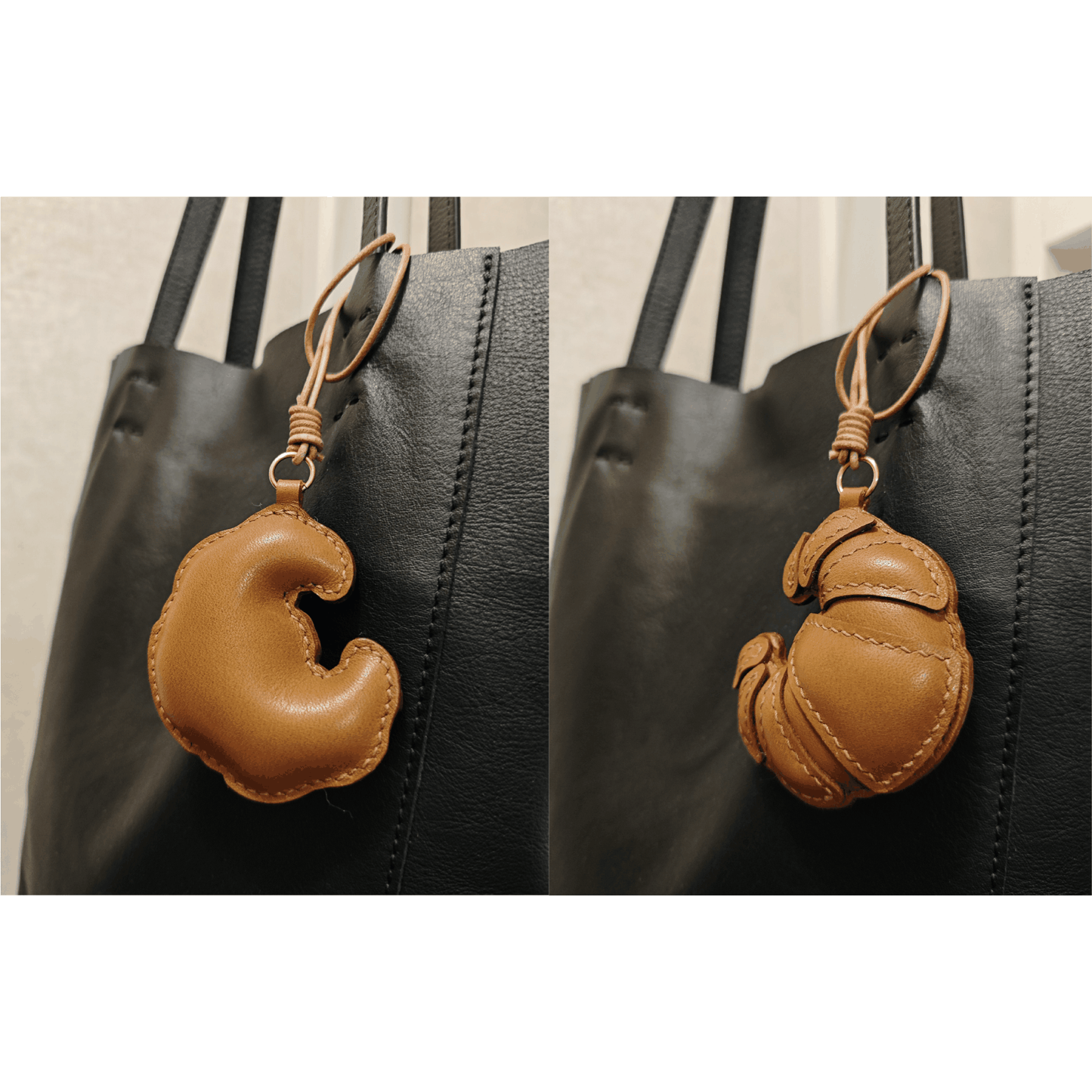 Croissant Keychain- Handmade Leather Fun Food Bag Charm | WittyWilding