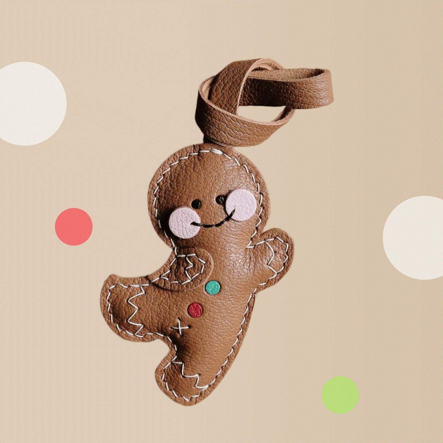 Leather Bag Charm - Christmas Gingerbread Guy Keychain| WittyWilding