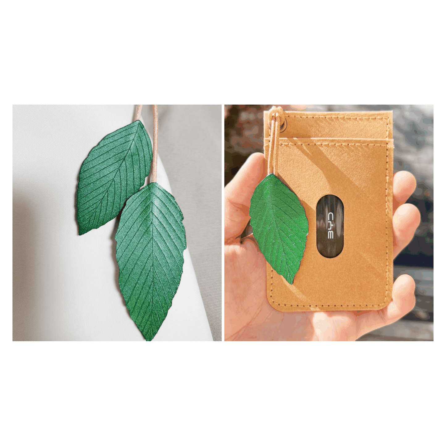 Leather Bag Charm - Handmade Green leather Leaf Keychain | WittyWilding