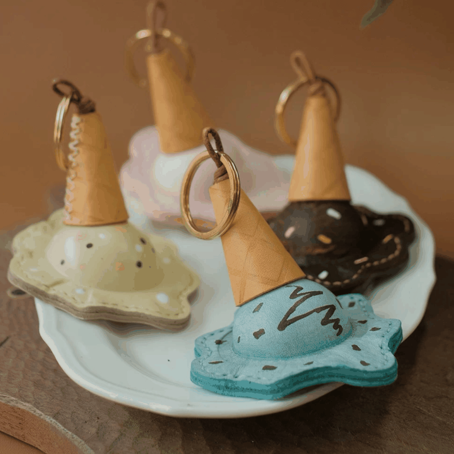 Leather Bag Charm - Handmade Ice-cream Keychain Gift | WittyWilding