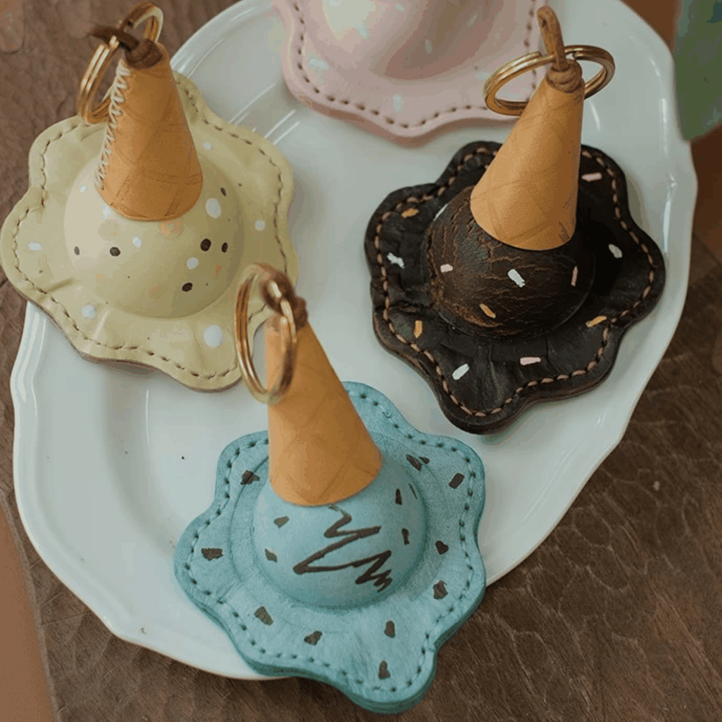 Leather Bag Charm - Handmade Ice-cream Keychain Gift | WittyWilding