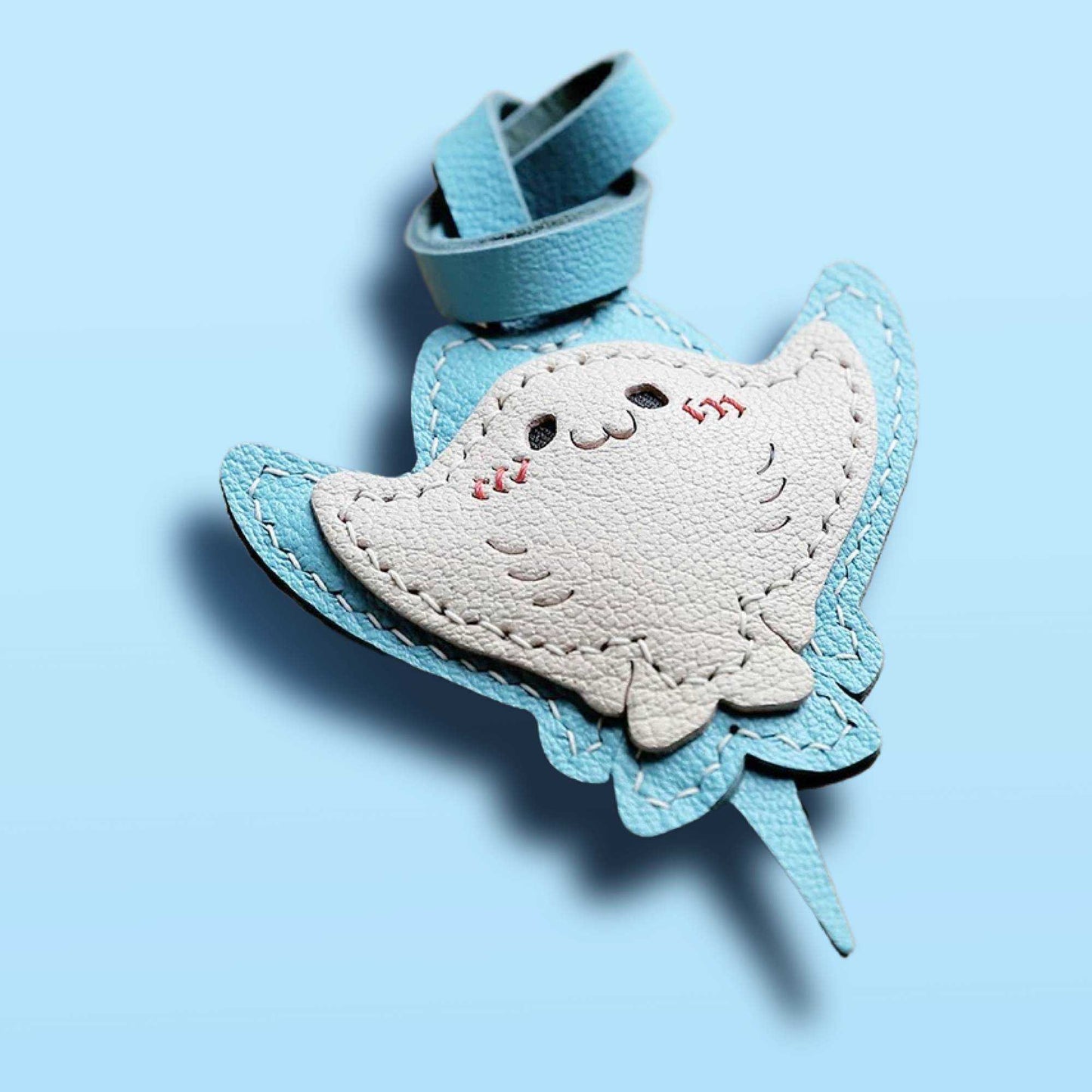 Leather Fish Bag Charm - Handcrafted Manta Ray Keychain | WittyWilding
