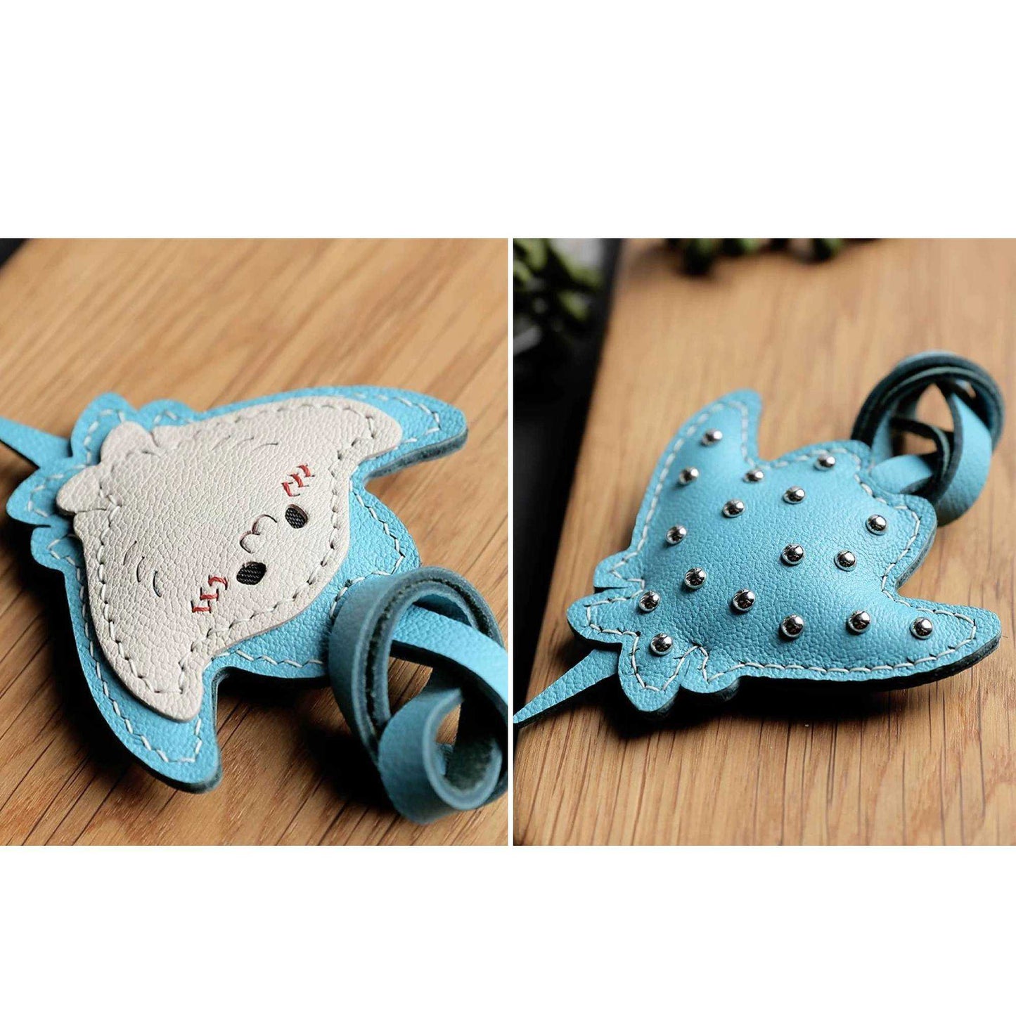Leather Fish Bag Charm - Handcrafted Manta Ray Keychain | WittyWilding