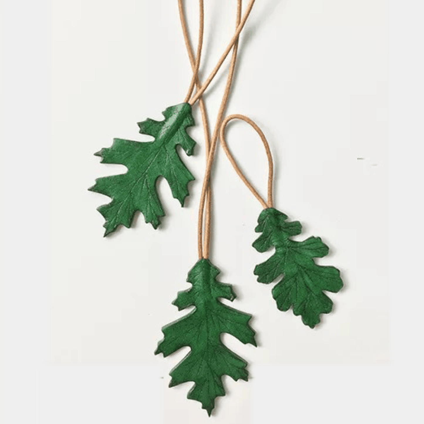 Leather Bag Charm - Green Oak Tree Leaves Keychain | WittyWilding