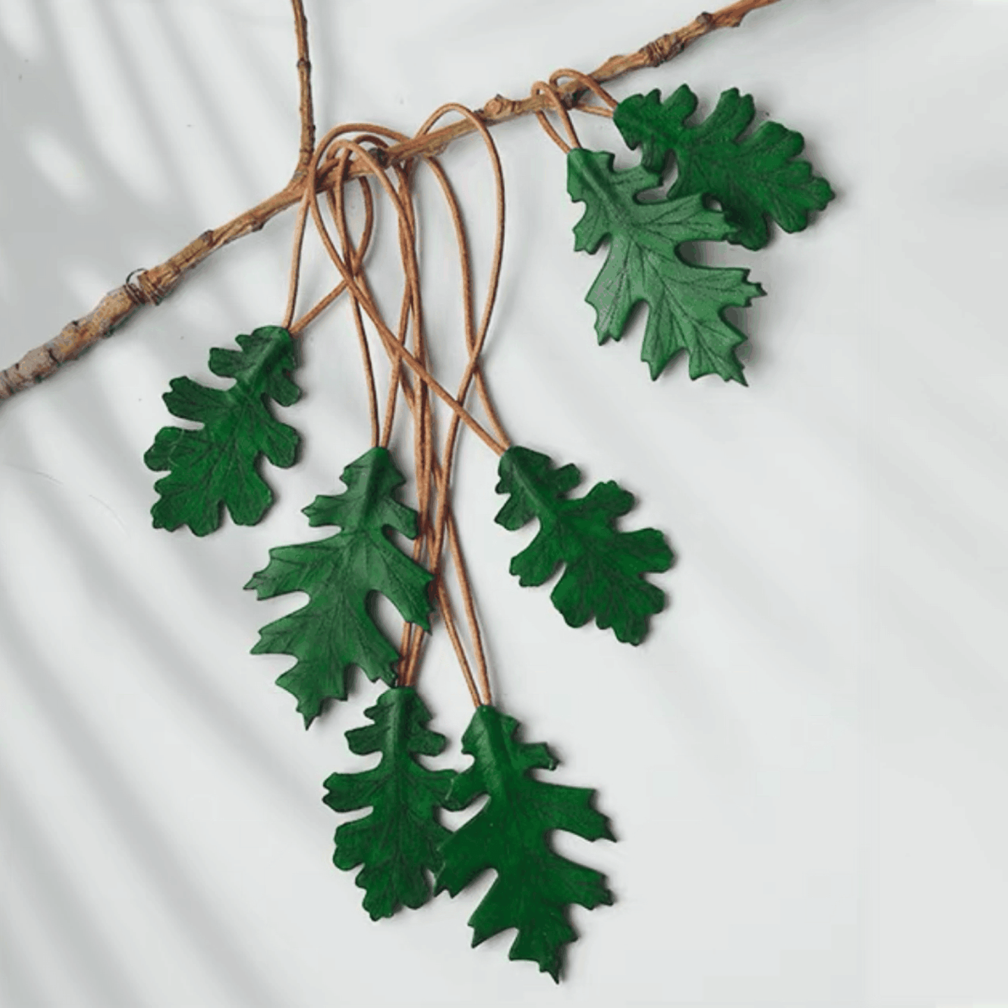 Leather Bag Charm - Green Oak Tree Leaves Keychain | WittyWilding