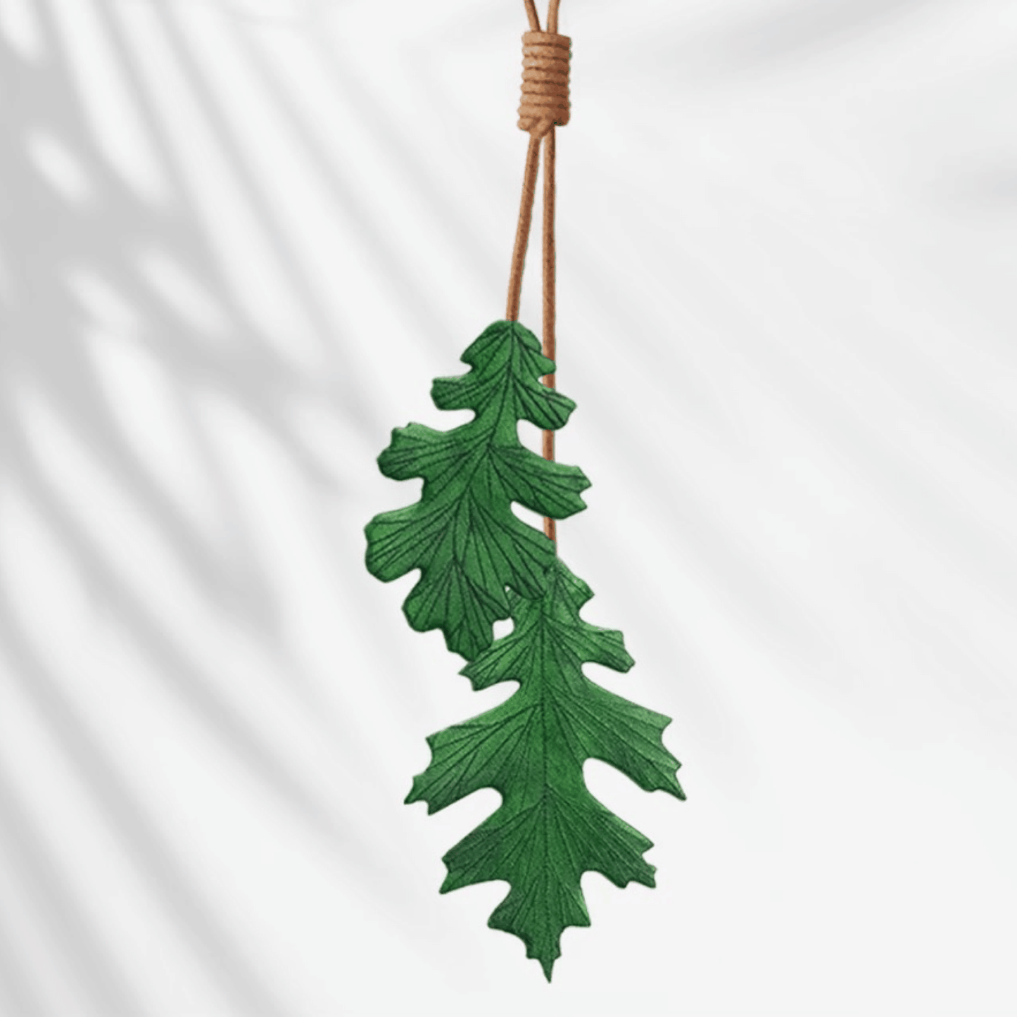 Leather Bag Charm - Green Oak Tree Leaves Keychain | WittyWilding
