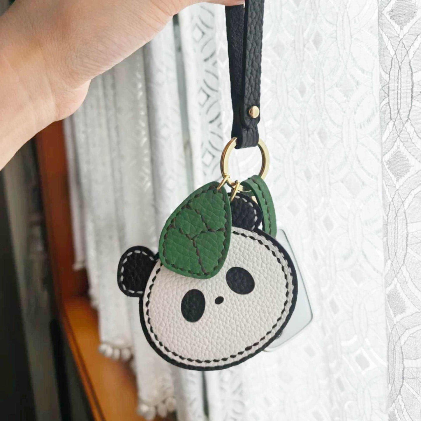 Panda Keychain - Handmade Leather Panda with Bamboo | WittyWilding