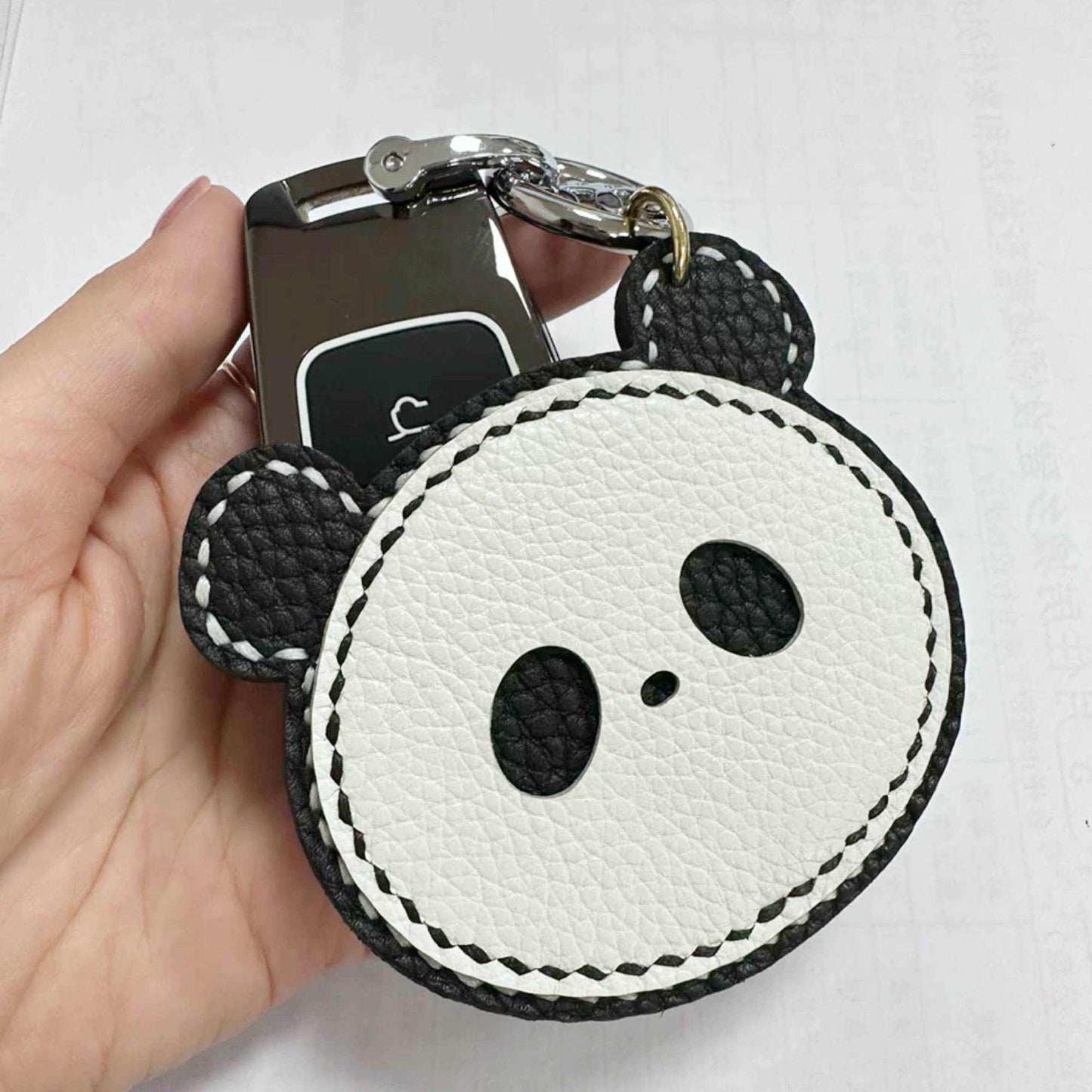 Panda Keychain - Handmade Leather Panda with Bamboo | WittyWilding