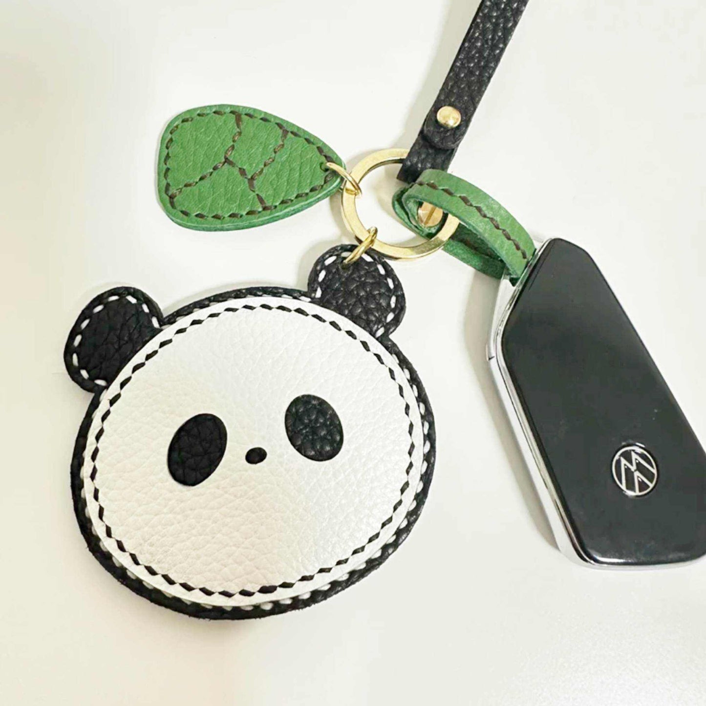 Panda Keychain - Handmade Leather Panda with Bamboo | WittyWilding
