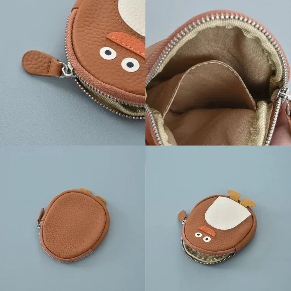 Penguin-Shaped Leather Keychain Wallet – Brown Purse For Animal Lovers, Cute Travel Accessory