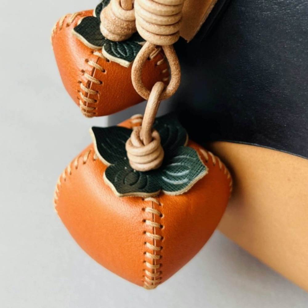 Leather Bag Charm - Handmade Leather Persimmon Keychain | WittyWilding