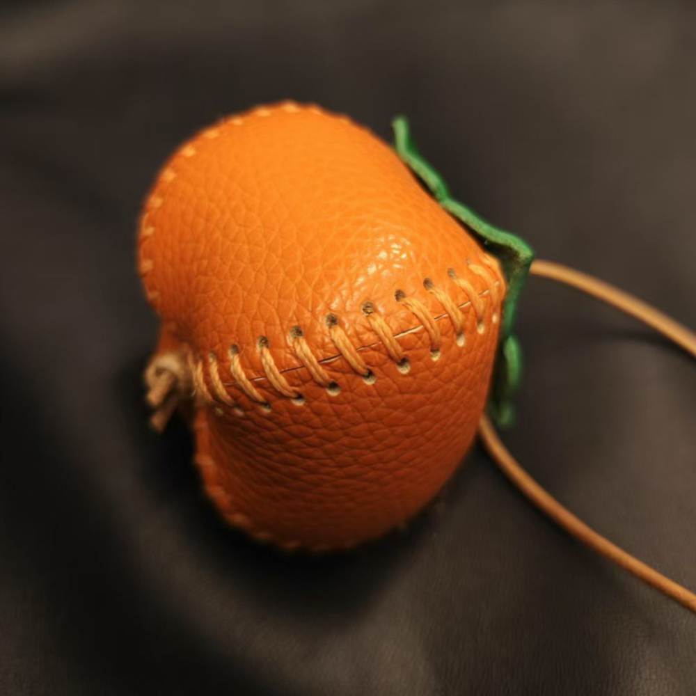 Leather Bag Charm - Handmade Leather Persimmon Keychain | WittyWilding