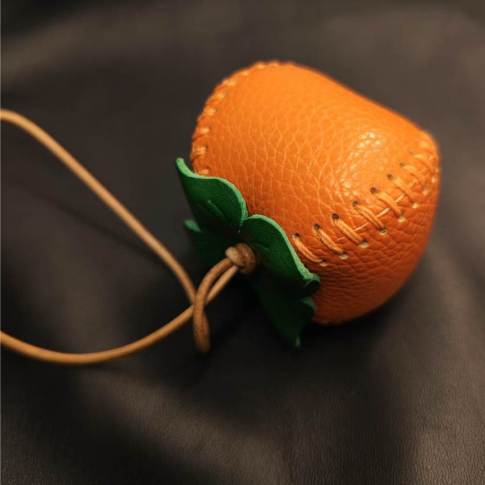 Leather Bag Charm - Handmade Leather Persimmon Keychain | WittyWilding