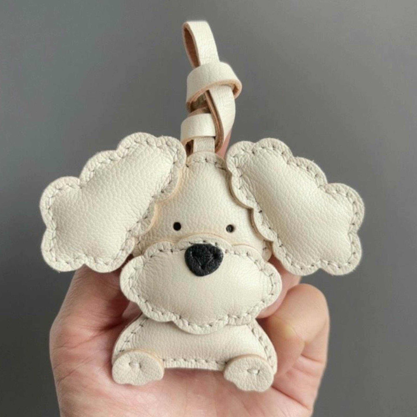 Dog Keychain - Handmade Lambskin Leather White Poodle Teddy|WittyWilding
