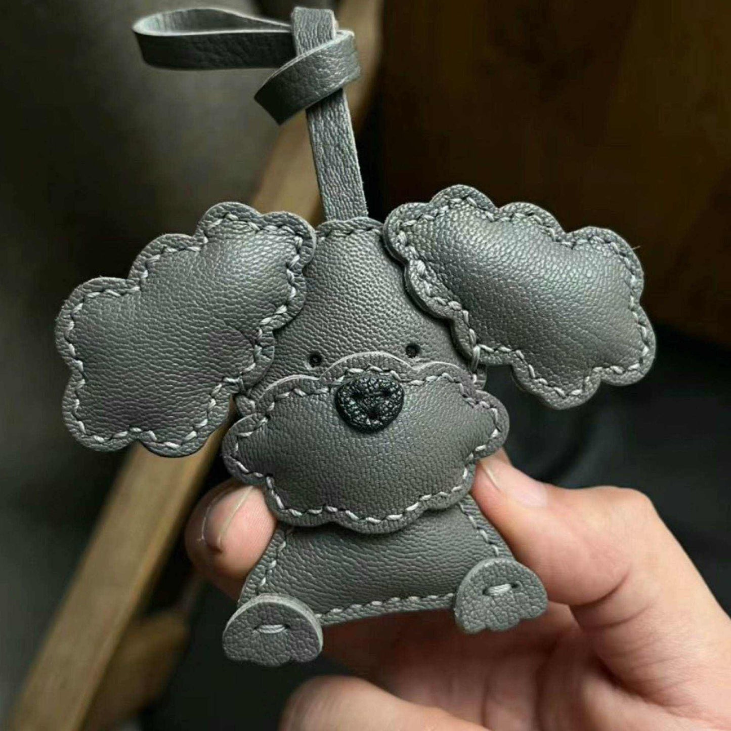 Dog Keychain - Handmade Lambskin Leather Gray Poodle Teddy|WittyWilding
