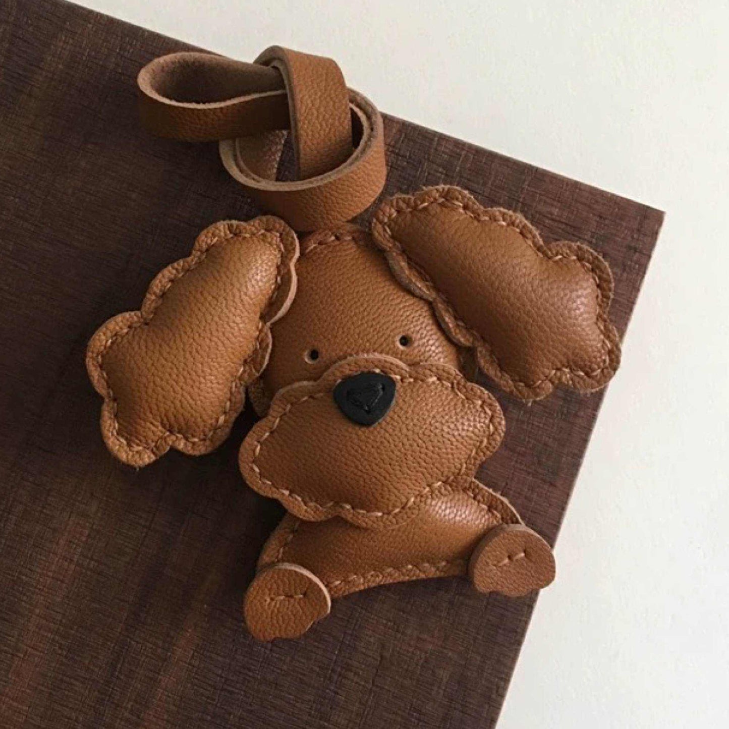 Dog Keychain - Handmade Lambskin Leather Dark Brown Poodle Teddy|WittyWilding