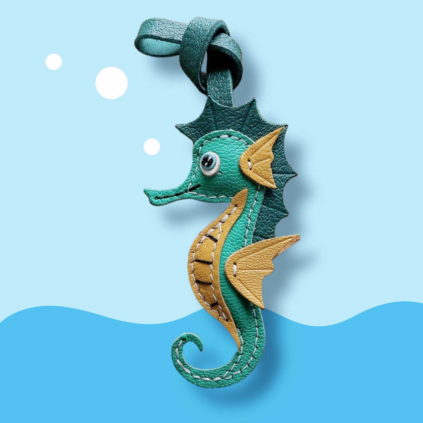 Leather Fish Bag Charm - Handmade Seahorse Keychain | WittyWilding
