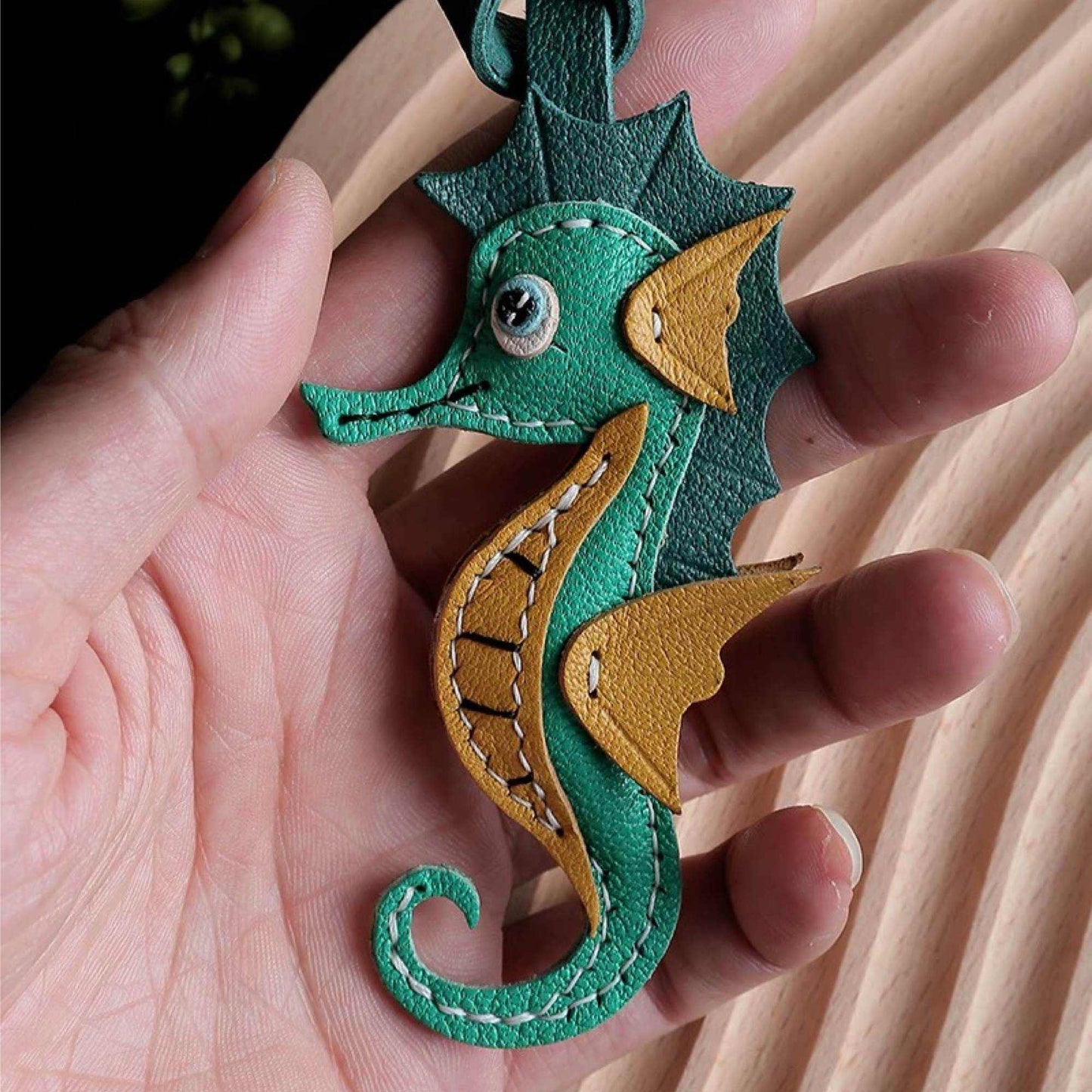 Leather Fish Bag Charm - Handmade Seahorse Keychain | WittyWilding