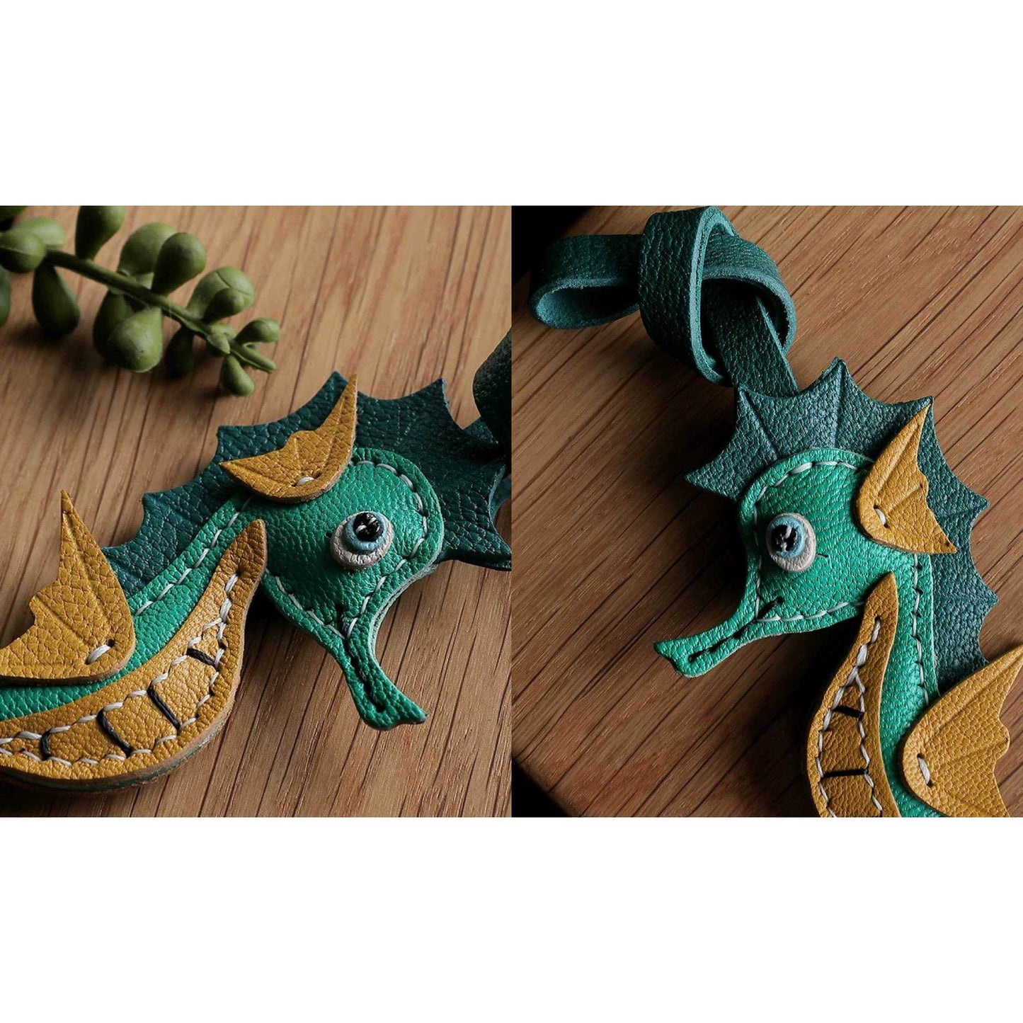 Leather Fish Bag Charm - Handmade Seahorse Keychain | WittyWilding