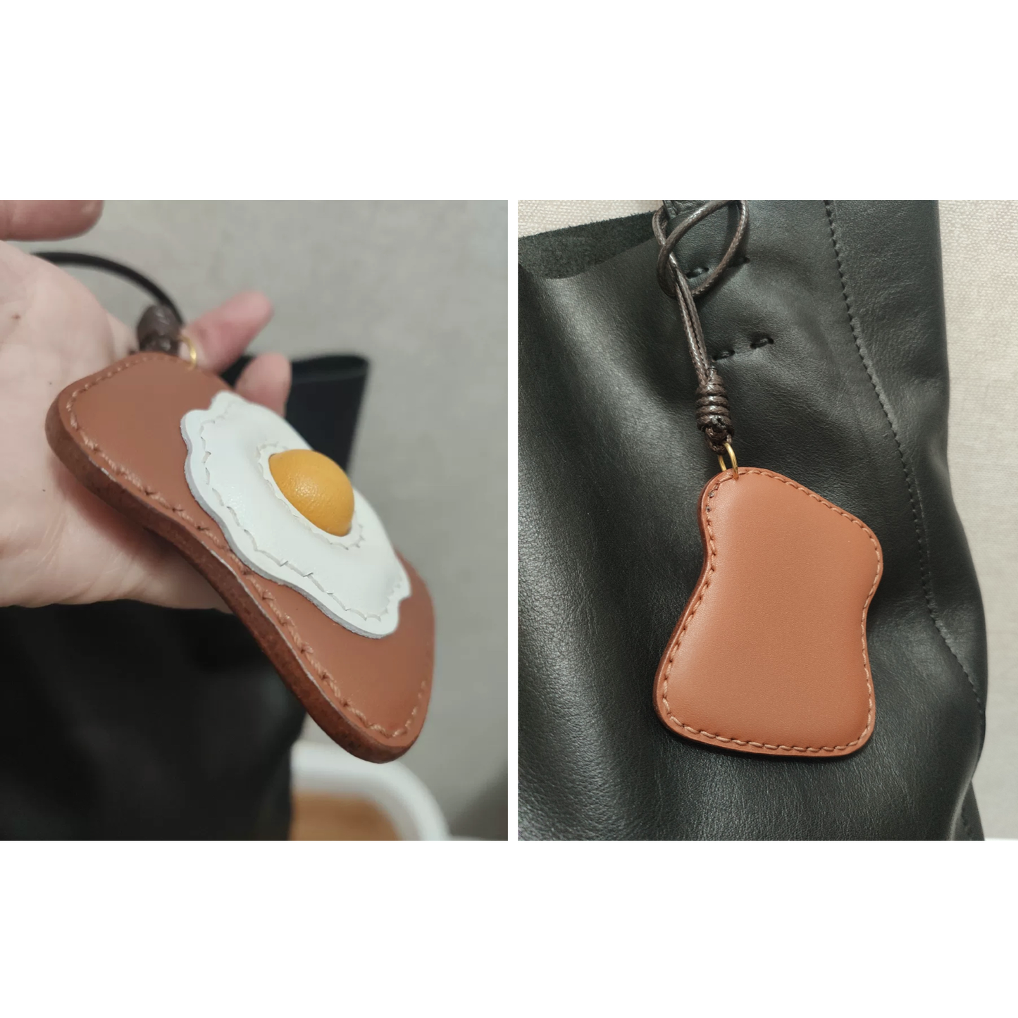 Leather Bag Charm – Toast with Eggs / A Delicious Breakfast Keychain