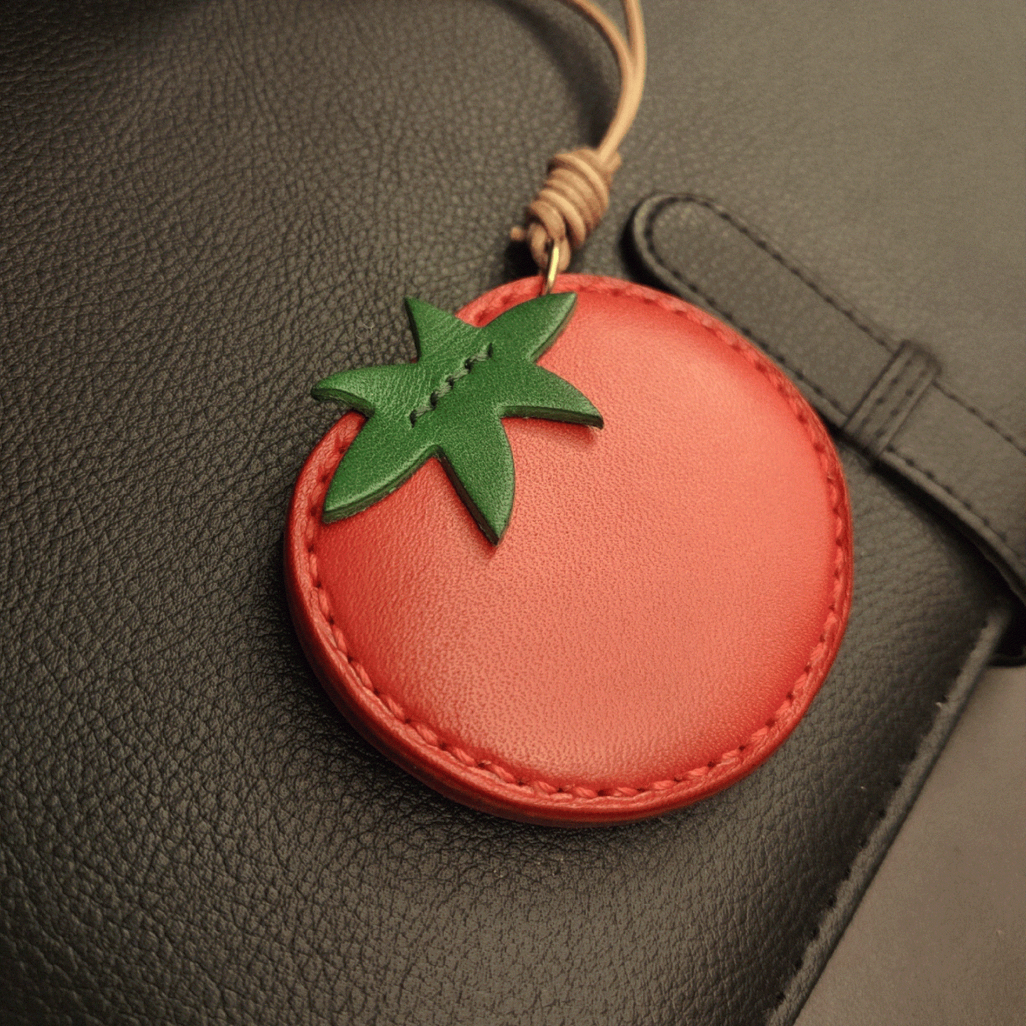Leather Bag Charm – Handmade Vegetable-Tanned Tomato Keychain | WittyWilding