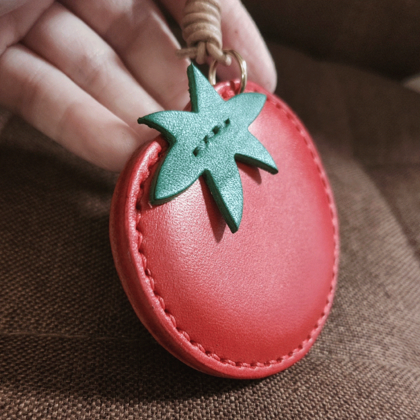 Leather Bag Charm – Handmade Vegetable-Tanned Tomato Keychain | WittyWilding
