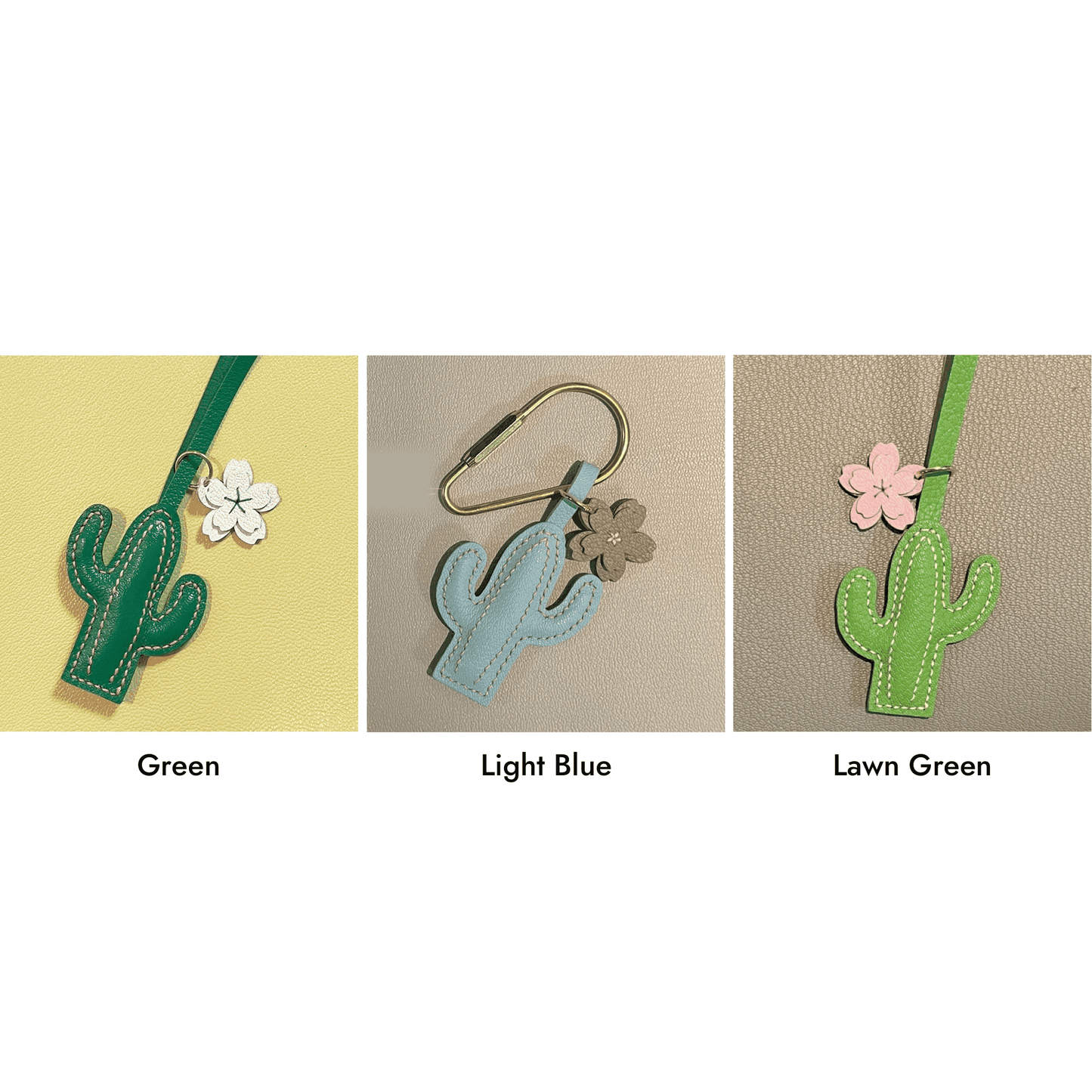 Leather Bag Charm - Handmade Desert Cactus Keychain | WittyWilding