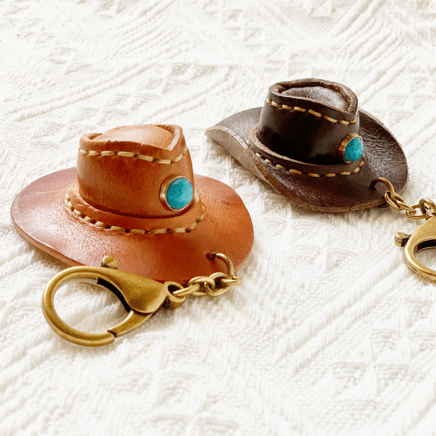 Leather Keychain - Handmade Cool Cowboy Hat Charm | WittyWilding
