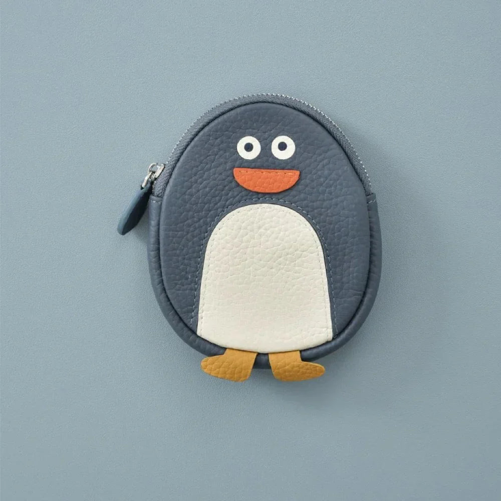 Penguin-Shaped Leather Keychain Wallet – Dark Blue Purse For Animal Lovers, Cute Travel Accessory
