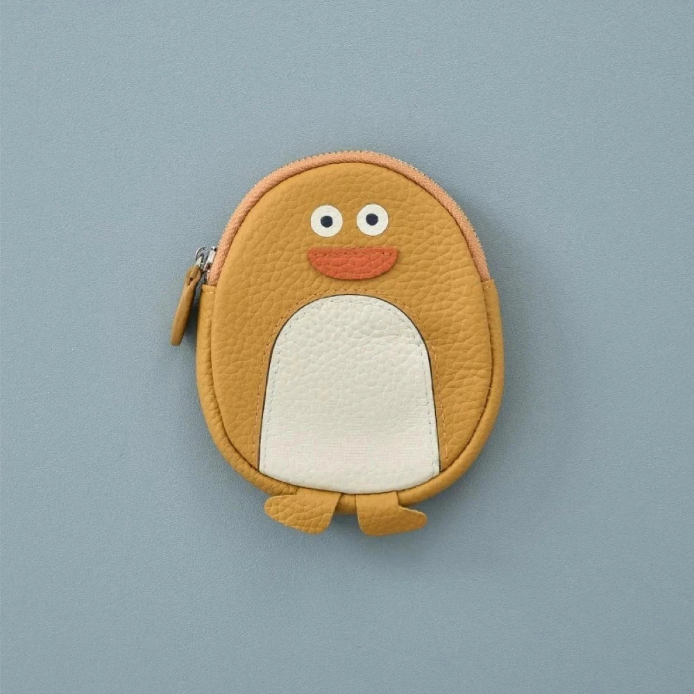 Penguin-Shaped Leather Keychain Wallet – Yellow Purse For Animal Lovers, Cute Travel Accessory