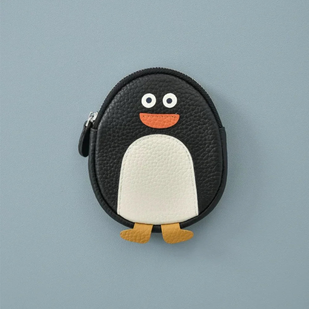 Penguin-Shaped Leather Keychain Wallet – Black Purse For Animal Lovers, Cute Travel Accessory