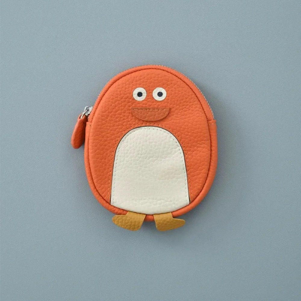 Penguin-Shaped Leather Keychain Wallet – Orange Purse For Animal Lovers, Cute Travel Accessory