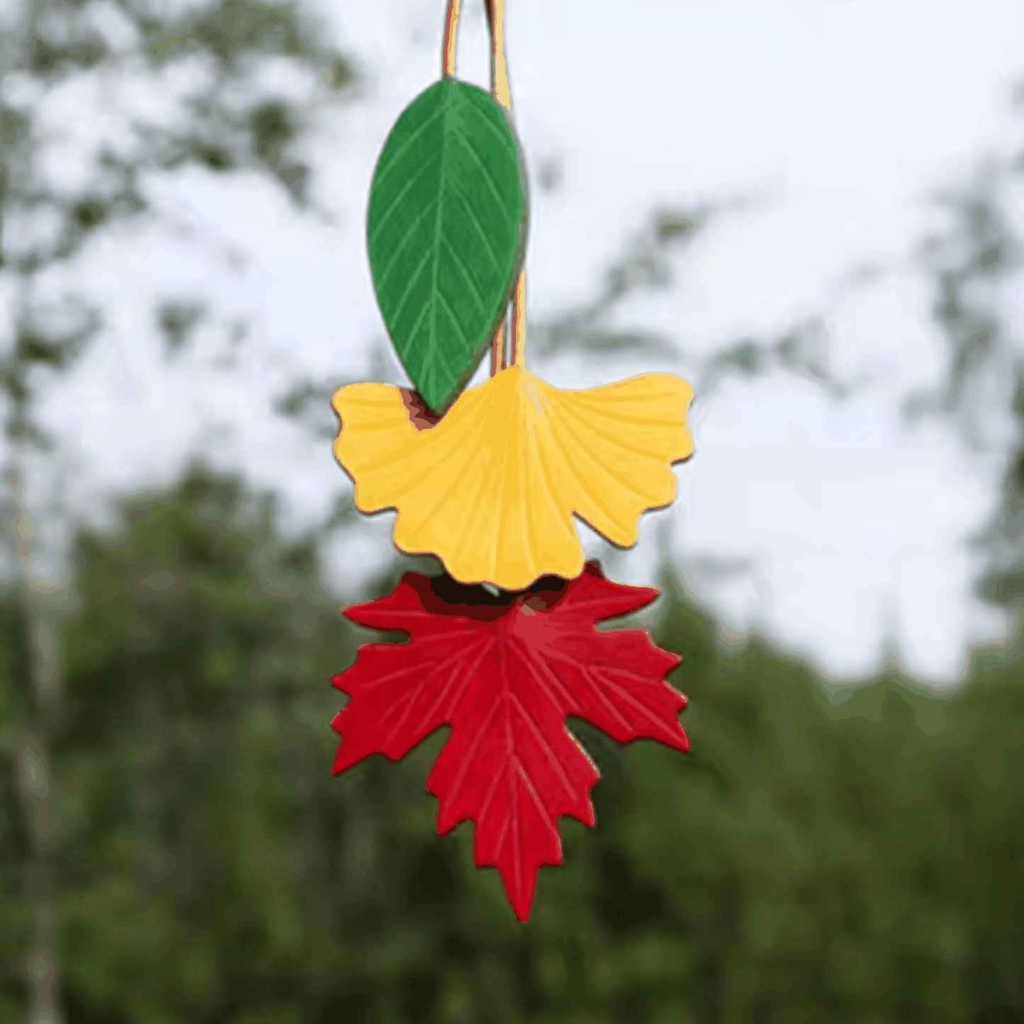 Leather Bag Charm - Handmade Green leaf, Ginkgo, Red Maple Leaf | WittyWilding
