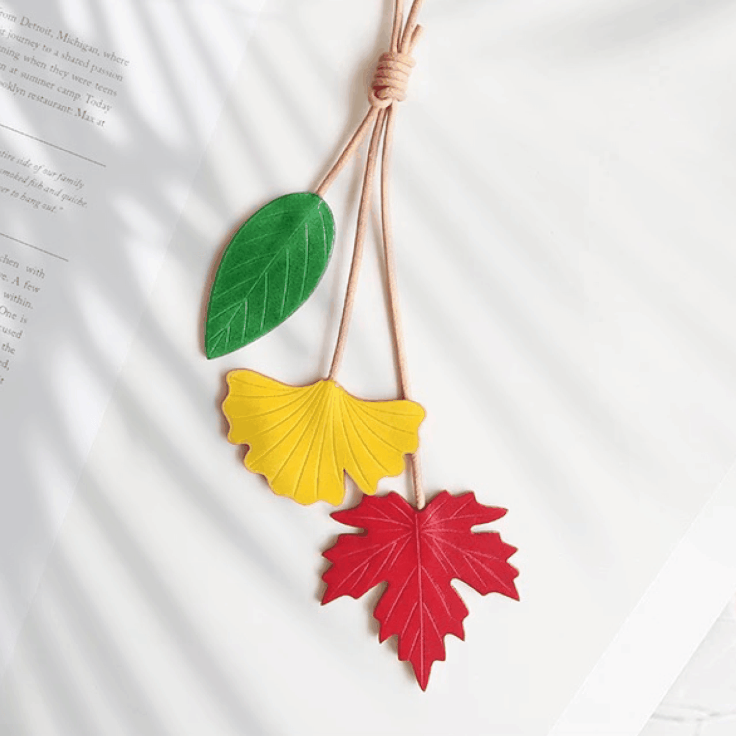 Leather Bag Charm - Handmade Green leaf, Ginkgo, Red Maple Leaf | WittyWilding