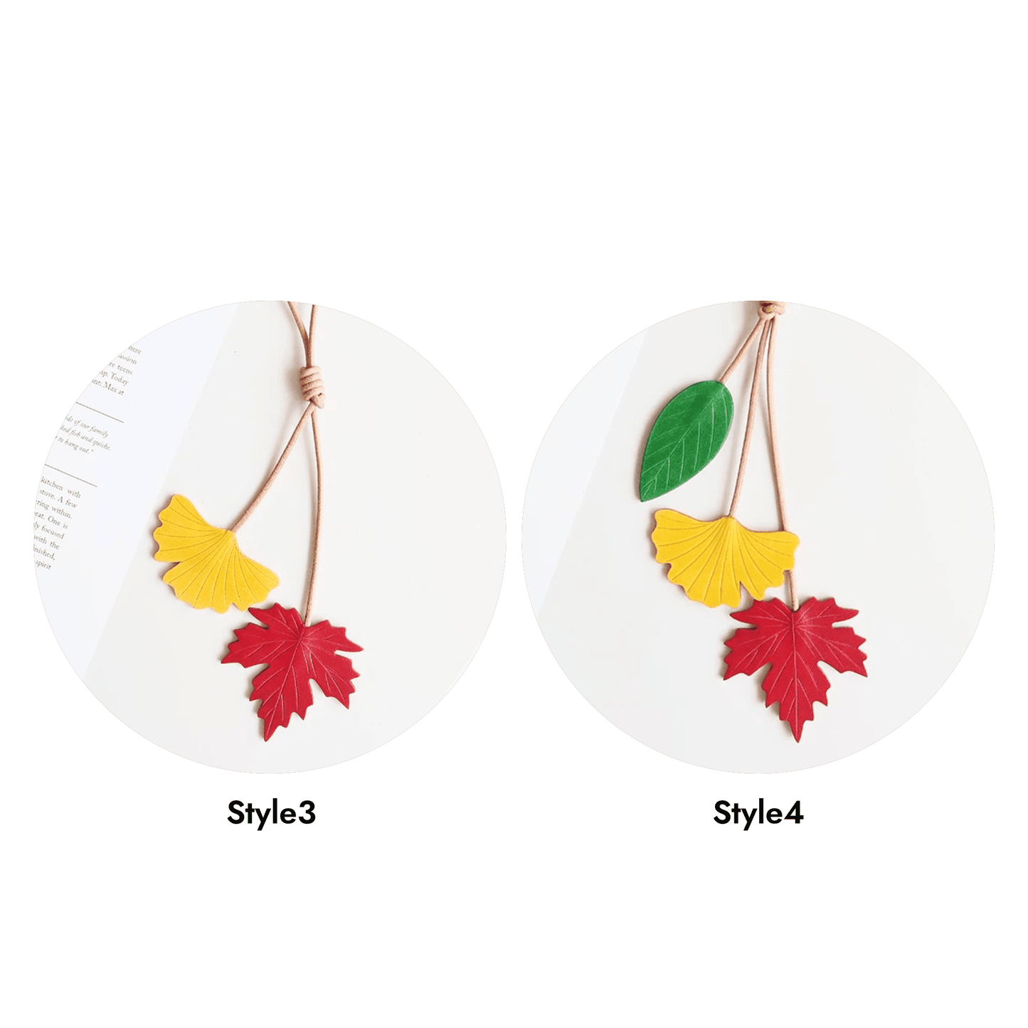 Leather Bag Charm - Handmade Green leaf, Ginkgo, Red Maple Leaf | WittyWilding