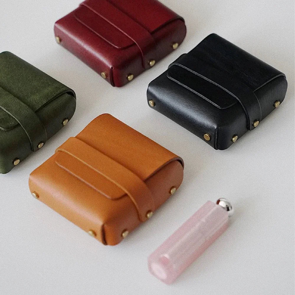 Leather Lipstick Case- Hand-Stitched Chapstick Holder & Mini Cosmetic Pouch